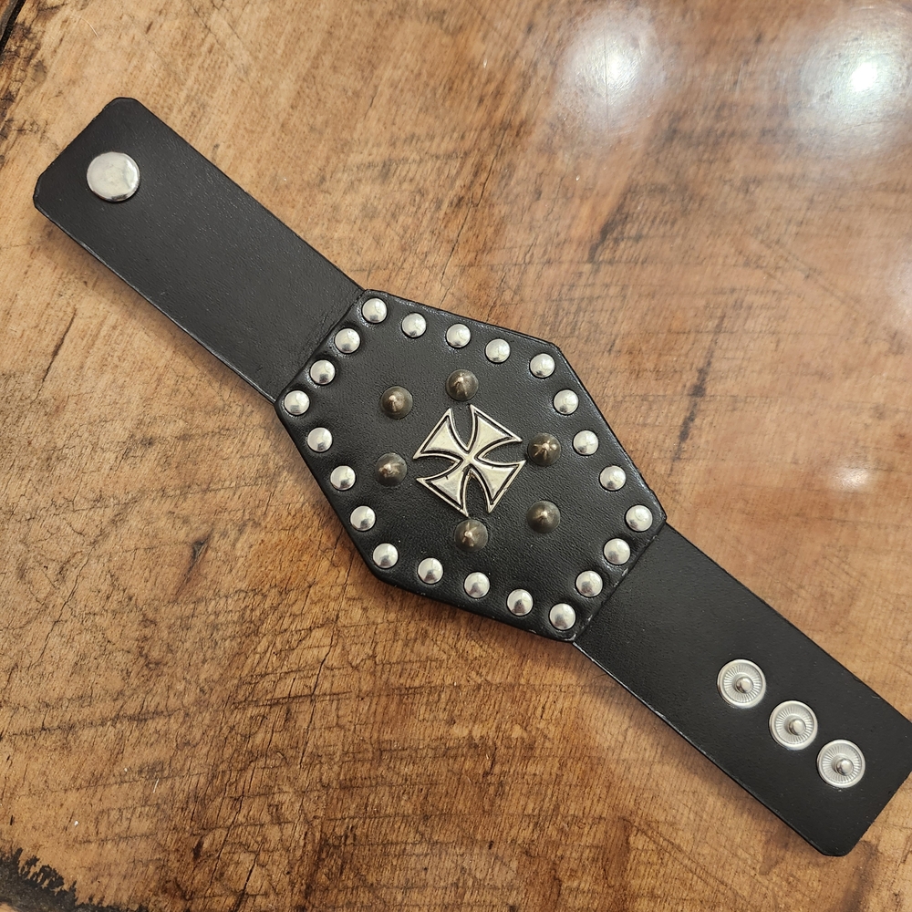 Black Studded Leather Bracelet